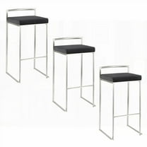 Modern Black Faux Leather 30" Stackable Barstools by LumiSource - Set of 3