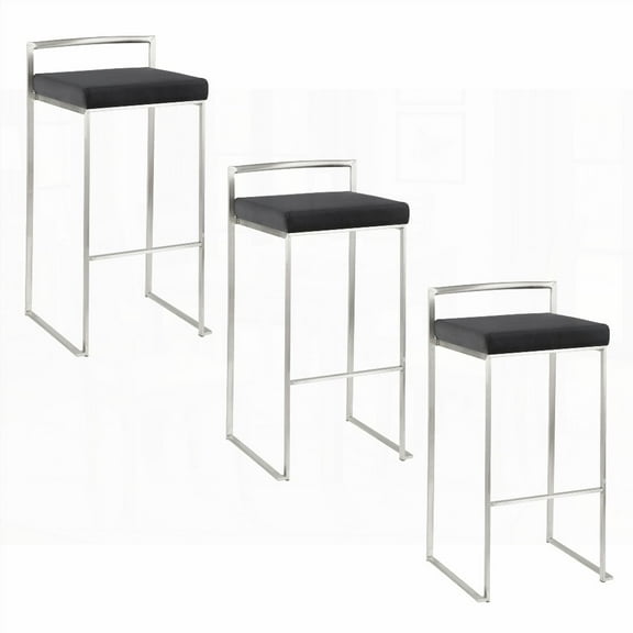 Modern Black Faux Leather 30" Stackable Barstools by LumiSource - Set of 3