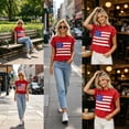 thumbnail image 4 of Shrysg Women's American Flag Patriotic Knit Sweater Tops Casual Loose Short Sleeve Lightweight Shirts Breathable Pullover for 4th of July Red, 4 of 6