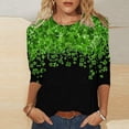 thumbnail image 2 of St Patrick's Day T Shirt for Womens Green Leaf Print Irish 3/4 Sleeve Loose Pullover Tops, 2 of 5