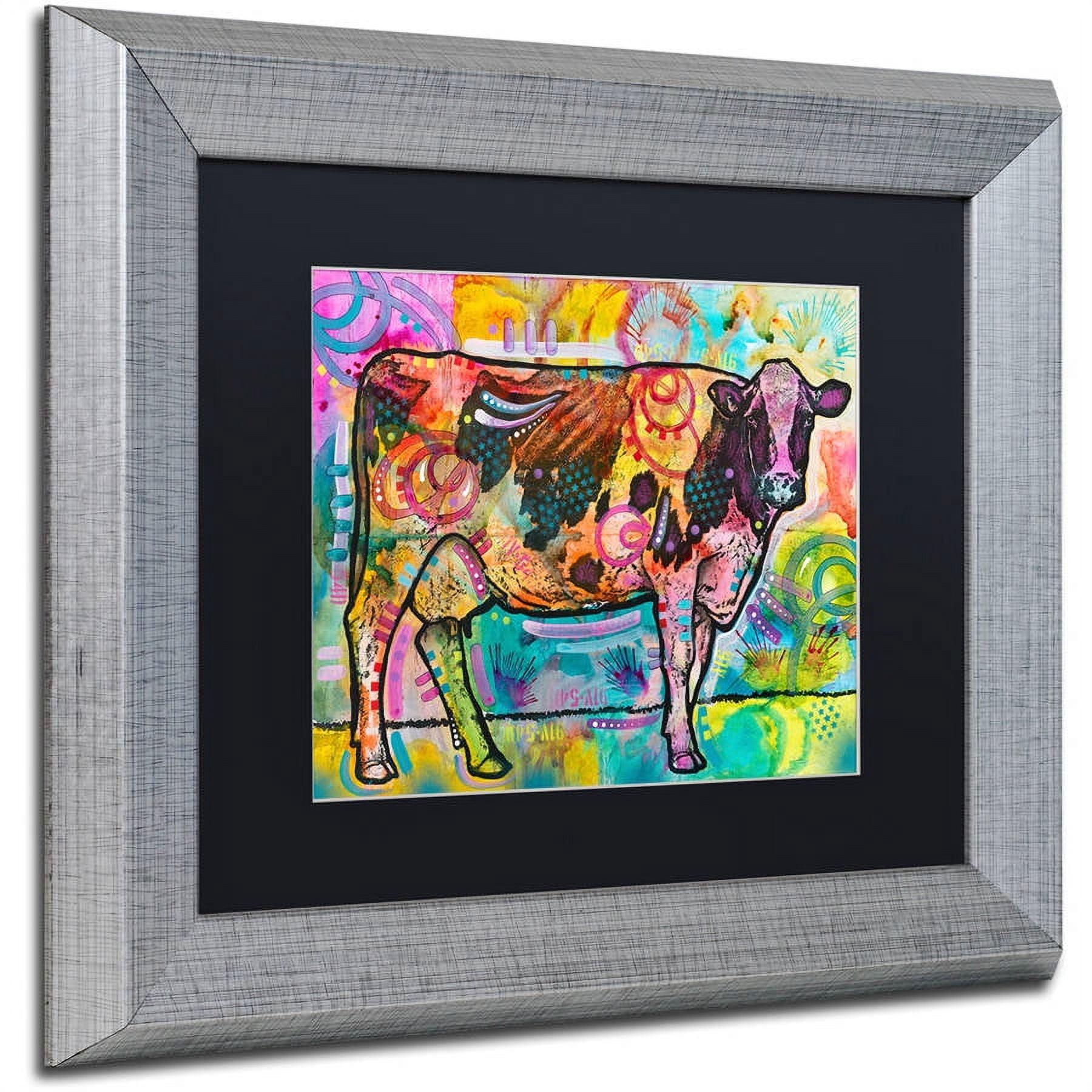 Trademark Fine Art "Cow" Canvas Art by Dean Russo, Black Matte, Silver Frame