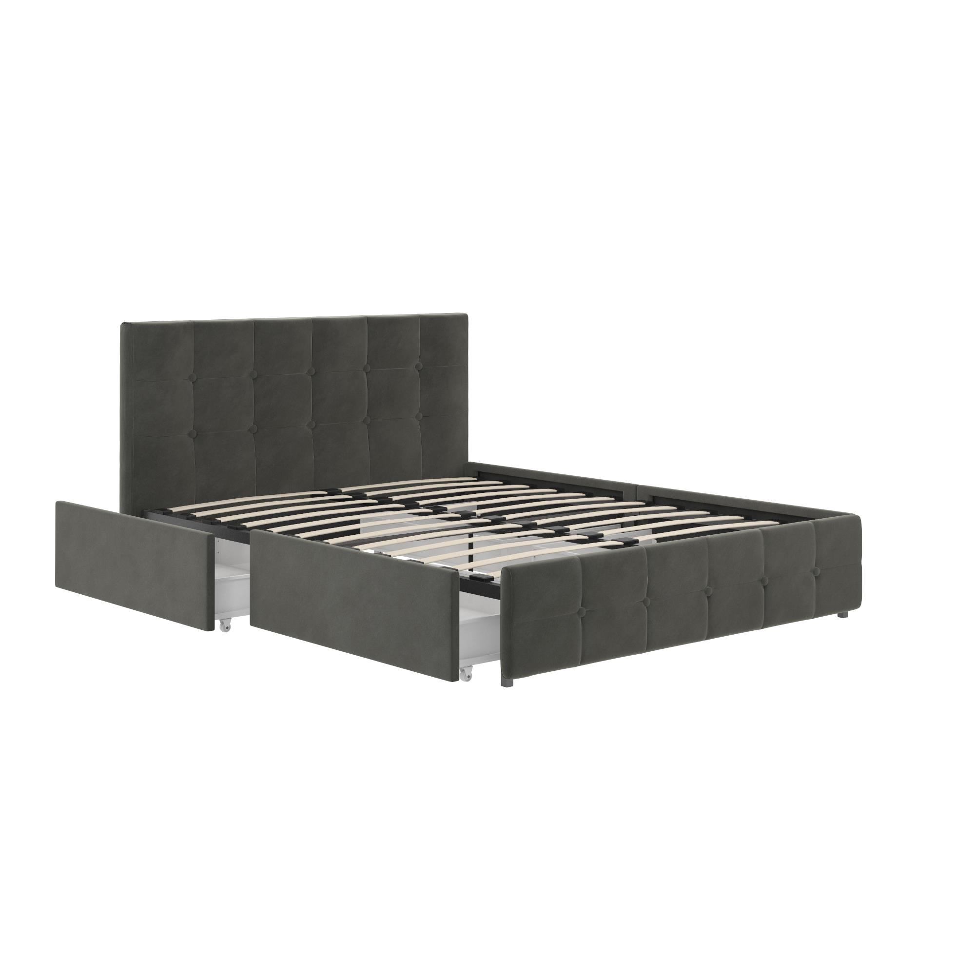 DHP Rose Tufted Upholstered Storage Bed Frame, Queen, Gray Velvet