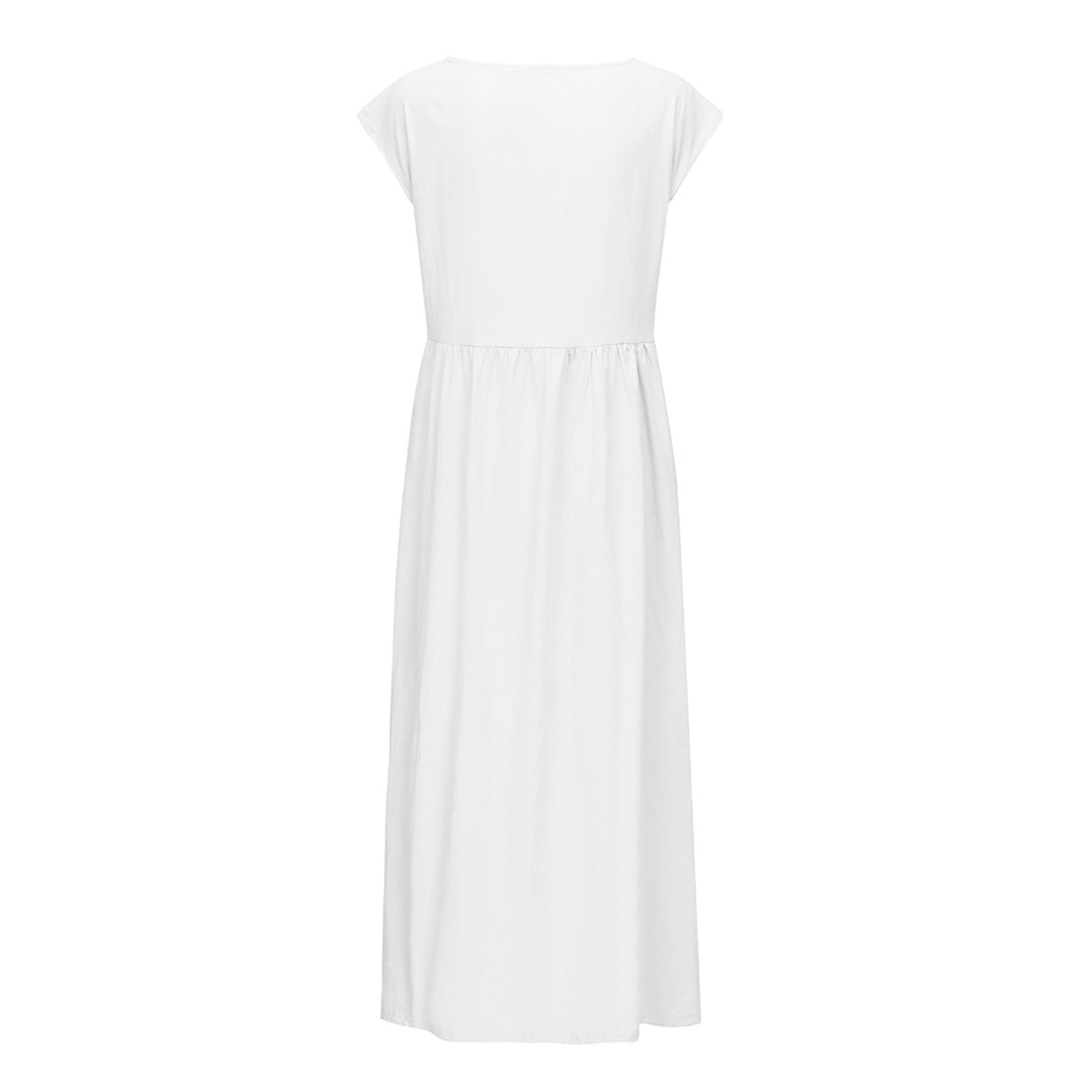 UPPADA Baggy Kaftan Long Dress for Women Plus Size Linen Dresses Summer Casual Sleeveless Crewneck Pockets Maxi Dress