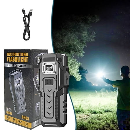 Amketima LED Rechargeable Flashlight 1200mAh Magnetic COB Work Light Waterproof Multi Function Digital Display for Camping Auto Repair Emergency 5.12 in