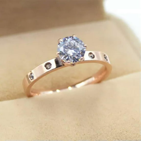 Silver/Rose Gold 1ct Titanium Steel Band Women's CZ Wedding Gift Ring Size 5-10