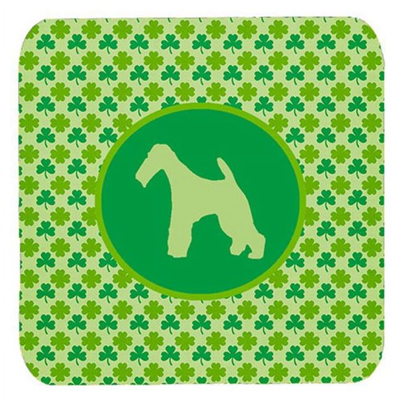 Fox Terrier Wire Lucky Shamrock Foam Coasters, Set Of 4