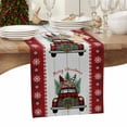 thumbnail image 3 of Christmas Table Runner Farm Truck Wreath Table Runners Wood Grain Xmas Tree Buffalo Plaid Cotton Linen Dresser Scarf Kitchen Dining Table Decor for Christmas Holiday Party Decor 13x72 Inch, 3 of 9