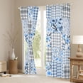 thumbnail image 3 of Erosebridal Floral Plaid Curtains Pack of 2 (42x84 Each) for Girls, Blue Checkered Curtains Blackout, 3 of 6