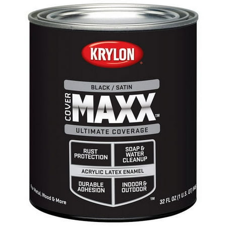 Krylon COVERMAXX Acrylic Latex Enamel, Satin, Black, 1 Quart