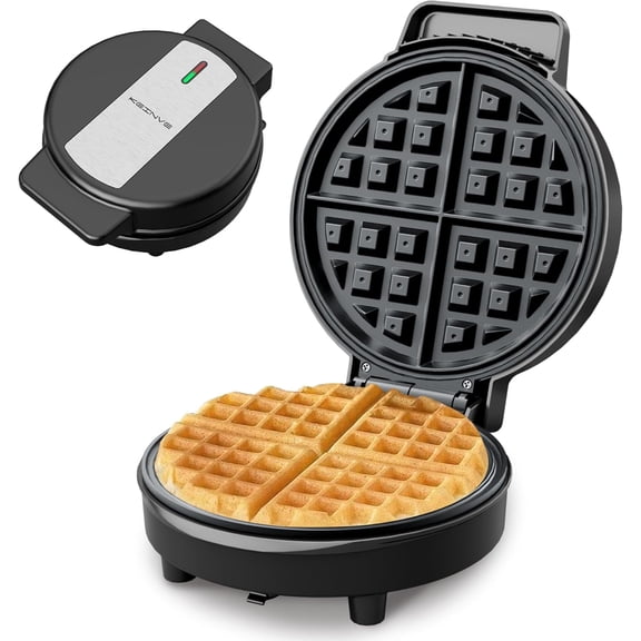 KEINVE Electric Waffle Maker, 8'' Round Waffle Iron, Makes 1 Full or 4 Quarter Waffles