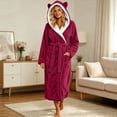 thumbnail image 5 of Womens Hooded Fleece Robe, Soft Bathrobe for Womens, Cute Long House Coat Wine XL(XL), 5 of 7
