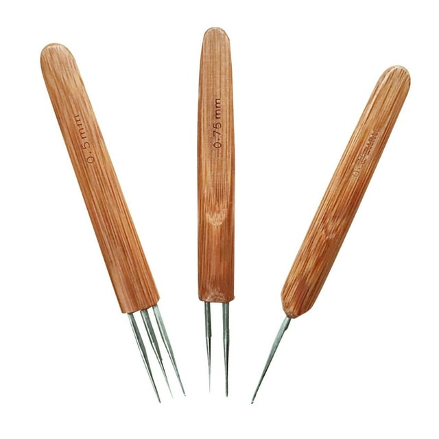 MasteelfCA 3pcs Bamboo Knitting Needles Set Round Carbonized Single-ended Crochet Needles Crochet Knitting Tools 0.75mm One End 0.75mm Double End and 0.75mm Three End