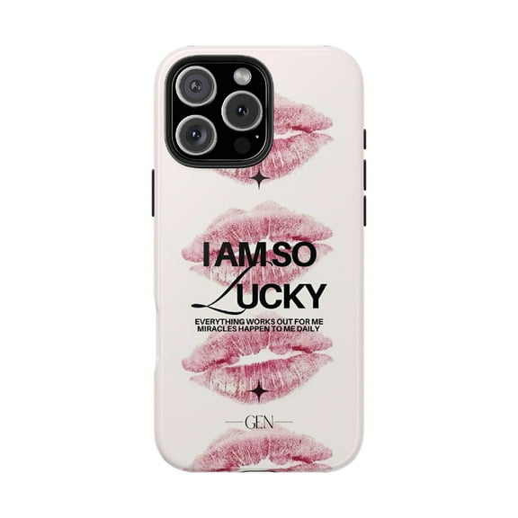 Phone Cases Cover, Lucky Kiss Print Tough Phone Case – Dual Layer Motivational Protective Cover for iPhone 16 Pro Max, 16 Plus, 15, 14, 13, 12, 11, X, Samsung Galaxy S25, S24, S23, S22