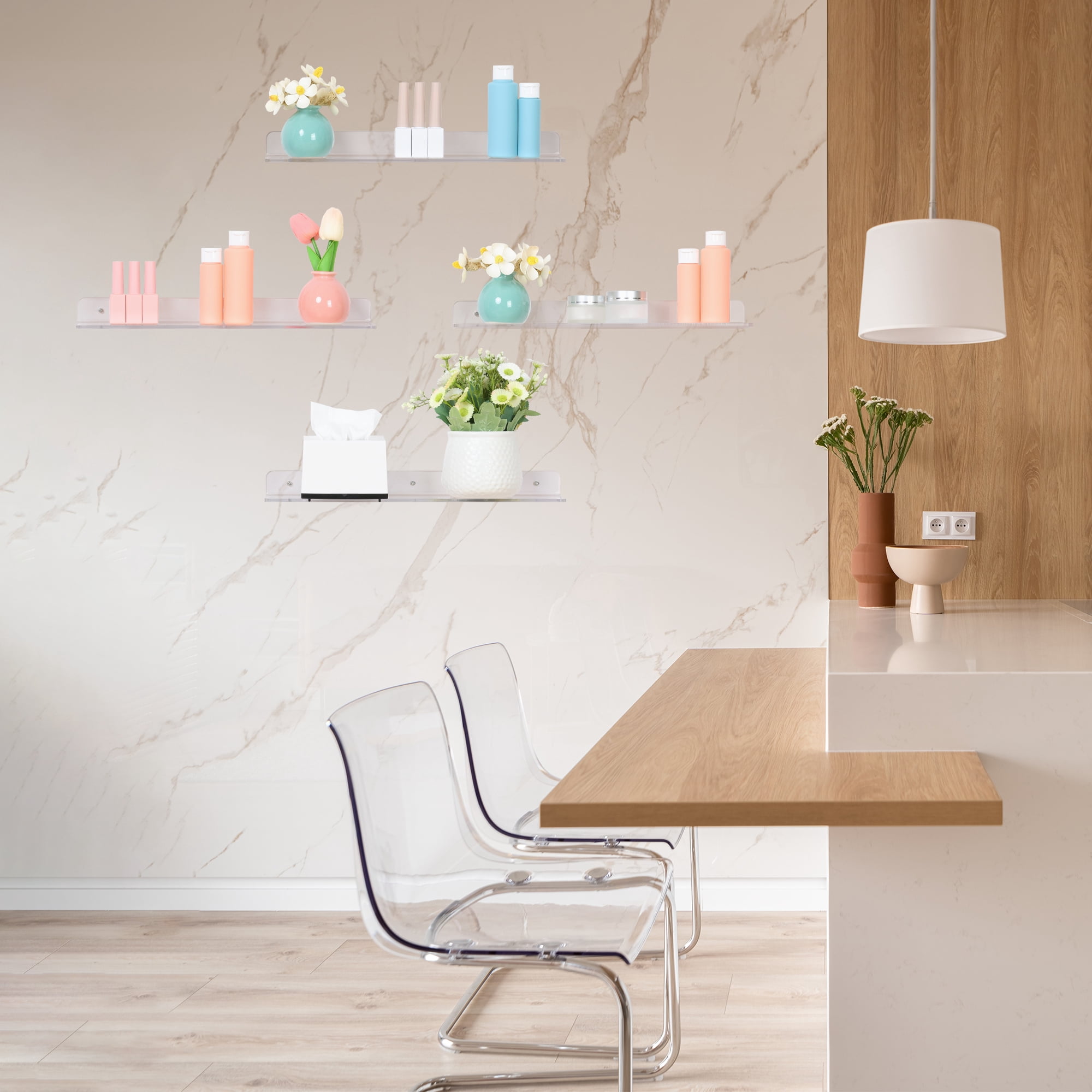 Unique Bargains Clear Acrylic Floating Shelves for Wall Bedroom Storage and Organization 15.7" x 3.9" x 2" 4