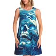 thumbnail image 1 of Balery Abstract Blue Skull Vestidos de verano para mujer con estampado: vestido holgado sin mangas, vestido playero informal y cómodo para días calurosos., 1 of 7