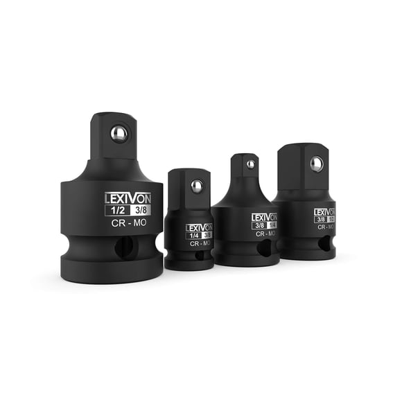 LEXIVON Adaptateur de Douille d'Impact et Réducteur Ensemble de 4 Pcs / Conversions de Conducteur d'Impact 1/4 Pouces - 3/8 Pouces - 1/2 Pouces, Acier en Alliage de Molybdène Chromé (LX-112)