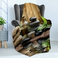 thumbnail image 4 of Spa Soft Flannel Fleece Throw Blanket, Massage Stone Triplets Herbal Oil and Scent Candles Print, Cozy Plush for Indoor and Outdoor Use, 70" x 90", Black Brown and White, by Ambesonne, 4 of 5