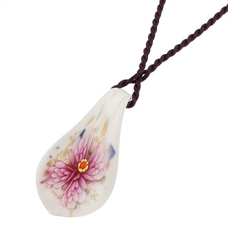Unique Bargains Nylon String Glass Pressed Floral Designed Pendant Necklace Neckwear Pink White