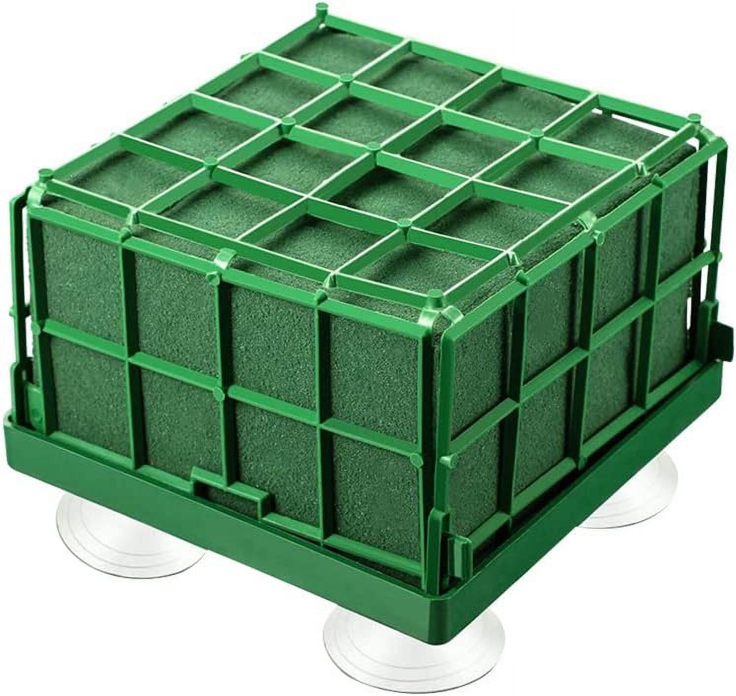 ABPETE 2 Floral Foam Cage with Suction Cups for Flower Arrangements, Square Floral Foam Cage Flower Holder for Fresh Flower Arrangement and Wedding Car Decorations(Green)