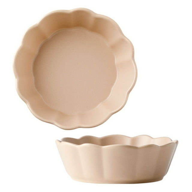 Qeeadeea Small Round Baking Dish Set Of 2, Colorful Ceramic Pie Pan, Round Ceramic Pie Plate-Khaki-15x15x5cm, 16oz