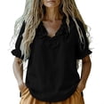 thumbnail image 4 of cocolona Summer Puff Sleeve Tops for Women Ruffle V Neck Loose Shirts Dressy Casual Solid Color Blouses, 4 of 7