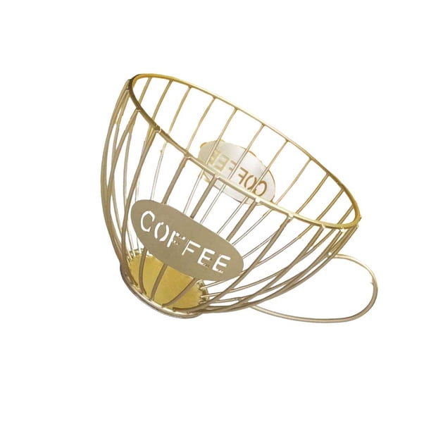 Injueey Cesta de almacenamiento con forma de café, soporte hueco de Metal, soporte para alimentos vegetales, organizador de gran capacidad, Almacenamiento y organización del hogar