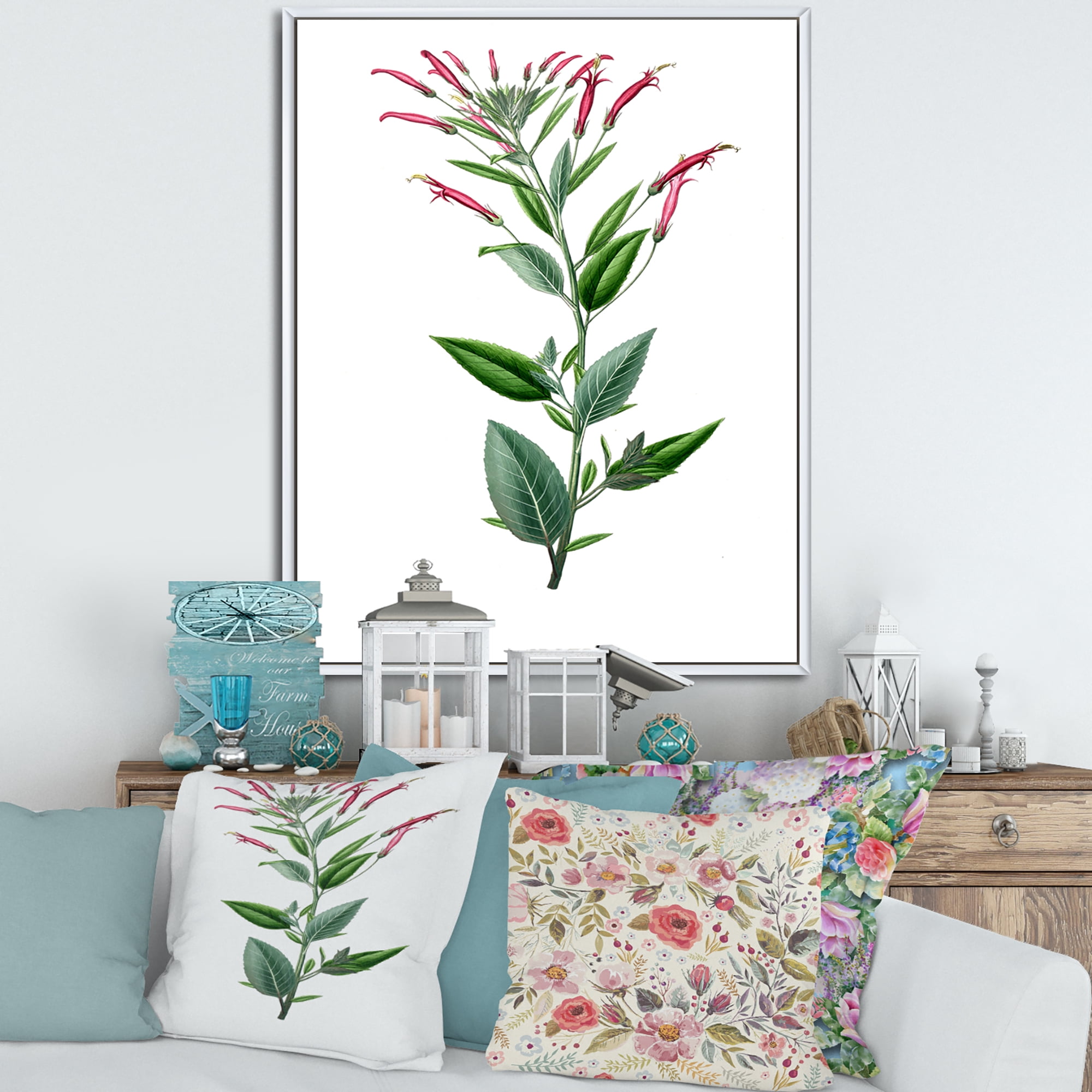 Ancient American Flora III 12 in x 20 in Framed Painting Canvas Art Print, by Designart