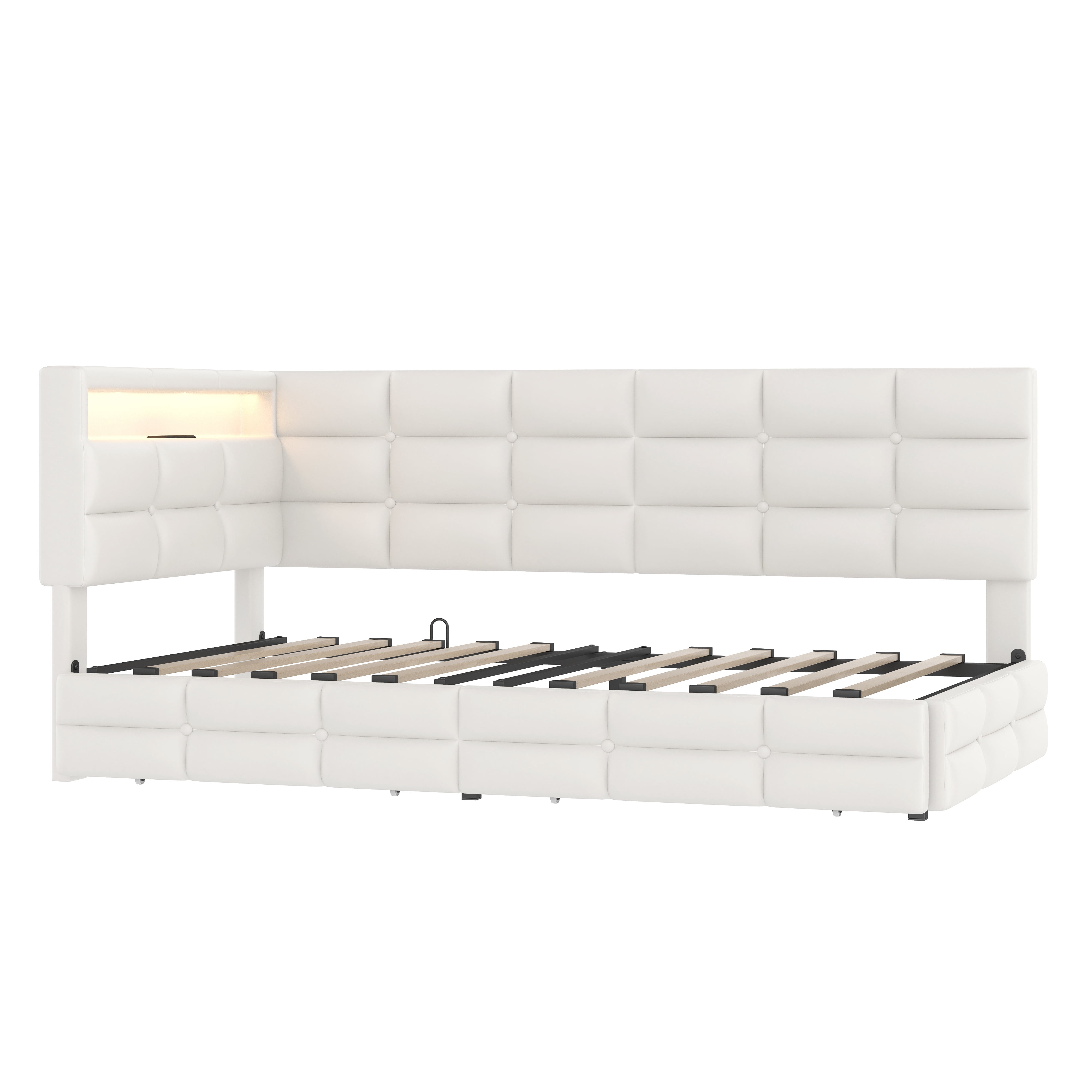 Euroco Upholstered Twin Size Daybed with Storage Headboard and Drawers, Sofa Bed with LED Light and USB Charging, Beige