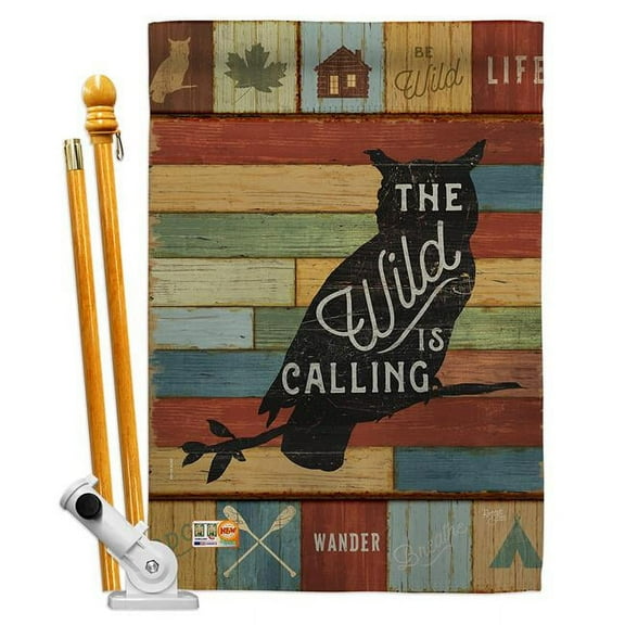 Breeze Decor BD-OU-HS-109054-IP-BO-D-US18-WA 28 x 40 in. The Wild is Calling Nature Outdoor Impressions Decorative Vertical Double Sided House Flag Set & Pole Bracket Hardware