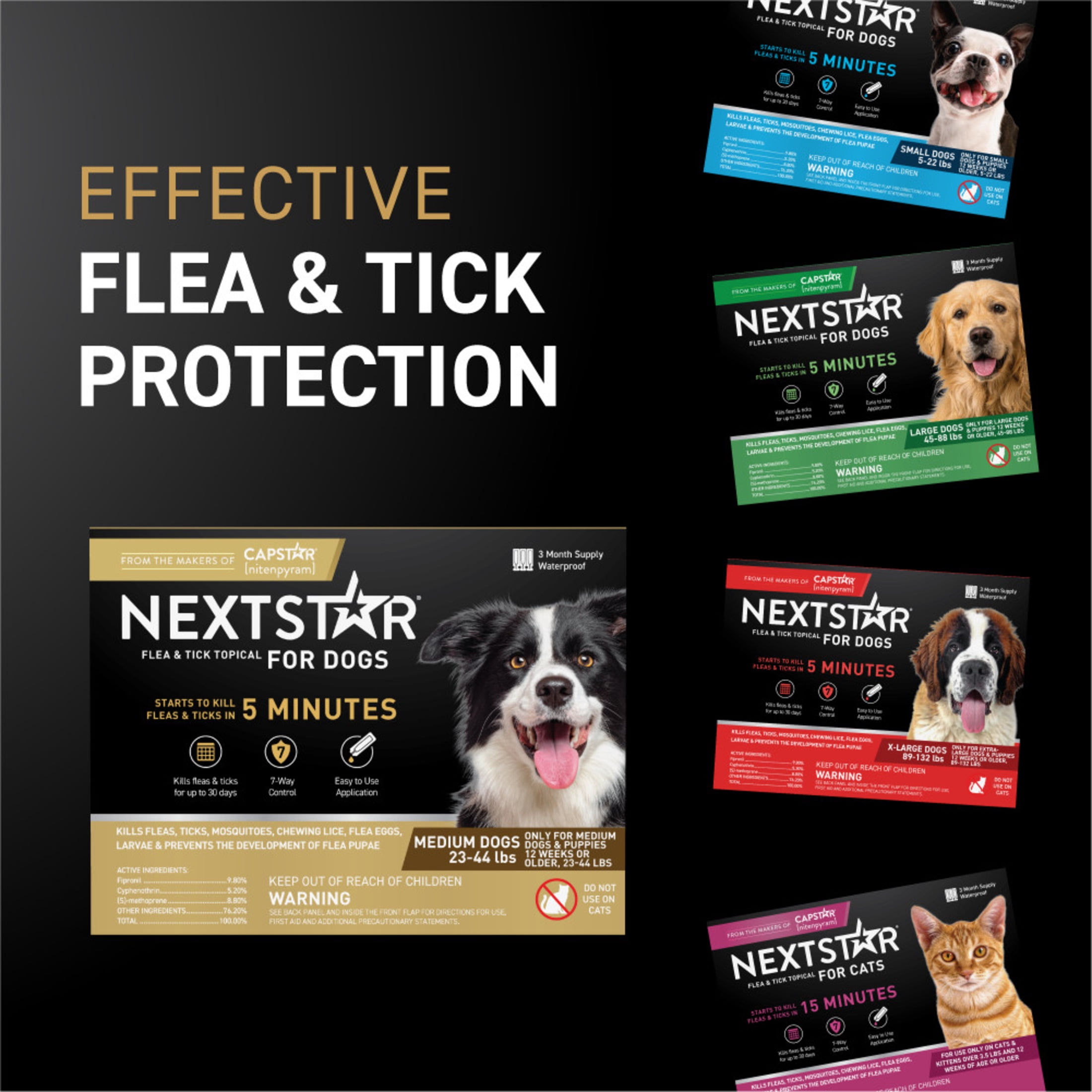NEXTSTAR Flea & Tick Topical Prevention for Dogs 23-44 lbs, 3-Month Supply