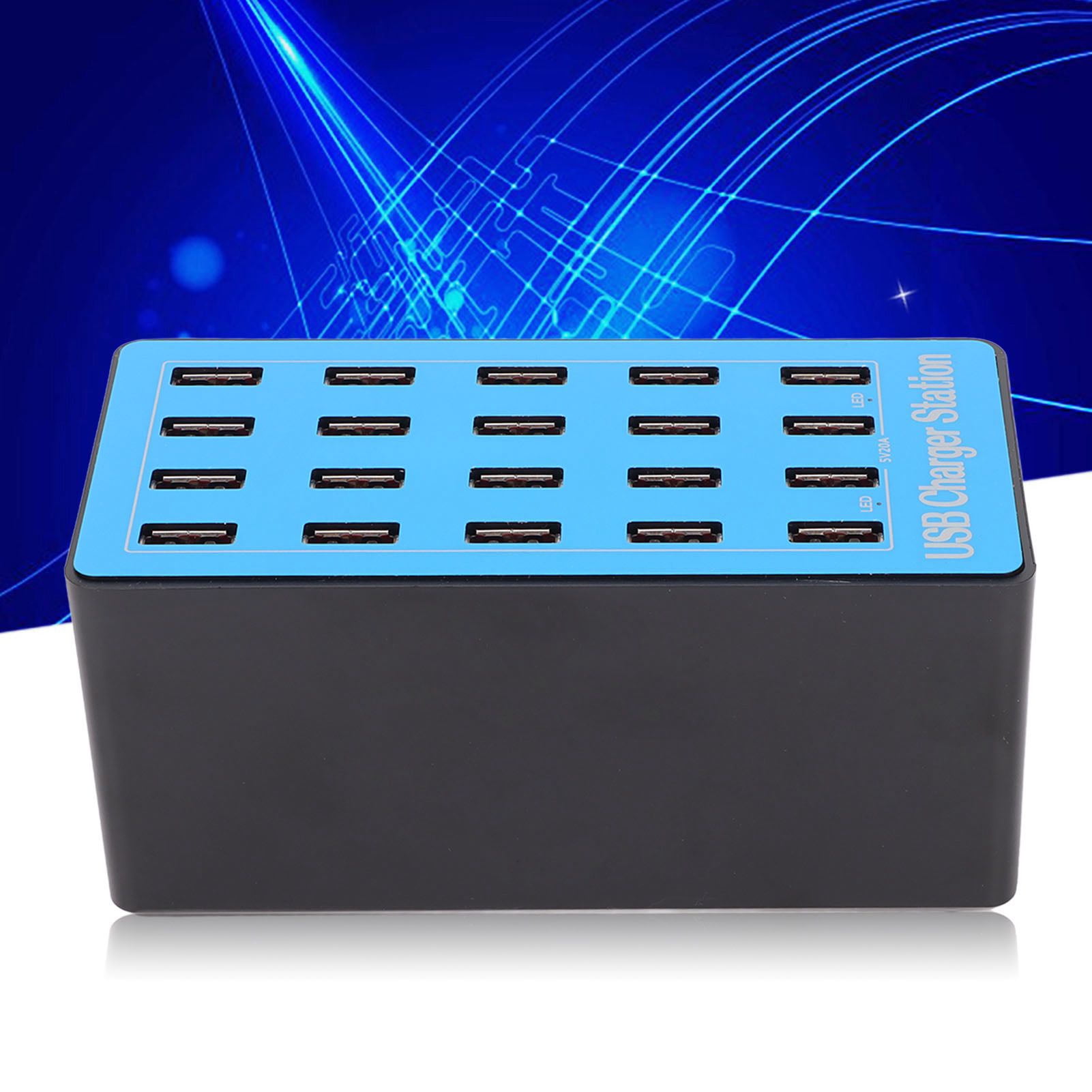 20 Port Multiple USB Charging Station, USB 5V 20A Charging Hub, 100-240V USB Desktop Hub with 50 Degree Intelligent Cooling Fan, for Phone Tablet