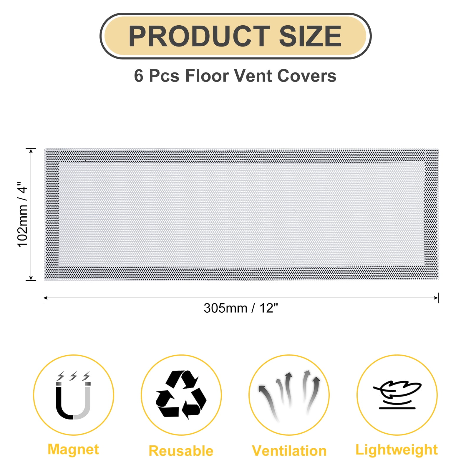 6Pcs Floor Vent Covers, 12"x4" Magnetic Floor Register Air Vent Screen, White