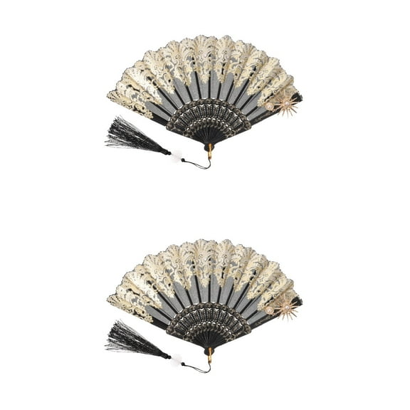 Worgeous 2pcs Cloth Hand Fan with Tassel Elegant Cloth Handheld Decor