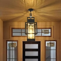 PARTPHONER 15" Dusk to Dawn Outdoor Pendant Light Exterior Hanging Lantern, Modern Black Metal Outside Chandelier Light Fixture Ceiling Mount with Water Glass for Front Porch Entrance Foyer Entryway