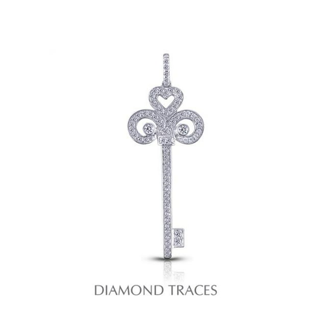 Diamond Traces 1.05 Carat Diamants Naturels Totaux Or Blanc 18 Carats Pavé Réglage Pendentif de Mode Clé