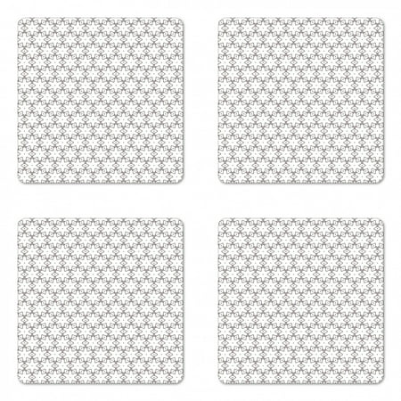

Vintage Coaster Set of 4 Continuous Geometry Inspired Shapes Elements Pattern on Plain Backdrop Square Hardboard Gloss Coasters Standard Size White and Dark Mauve by Ambesonne
