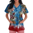 thumbnail image 3 of 4th of July Scrub Tops for Women Casual V Neck USA Flag Print Scrubs Short Sleeve Independence Day Patriotic Scrub Shirts Medical Nurse Workwear Nursing Uniform with Pockets Sky Blue XL, 3 of 4