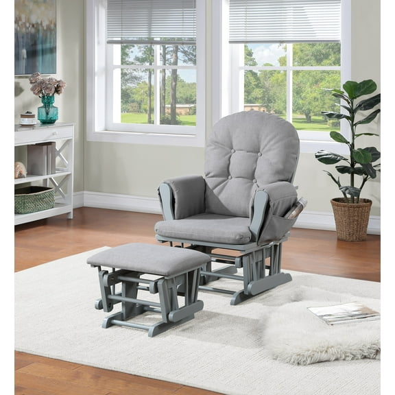Suite Bebe Cleo Storage Glider and Ottoman, Gray Finish with Oyster Cushions