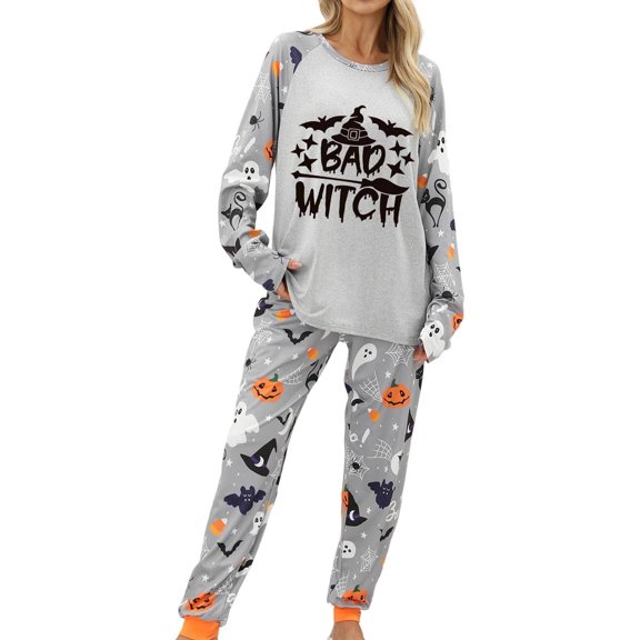Halloween Pajamas Women,Women Pajama Sets Soft Comfortable Sleepwear Two Piece Outfit Cozy Nightwear Casual Home Wear Set,Plus Size Halloween Pajamas