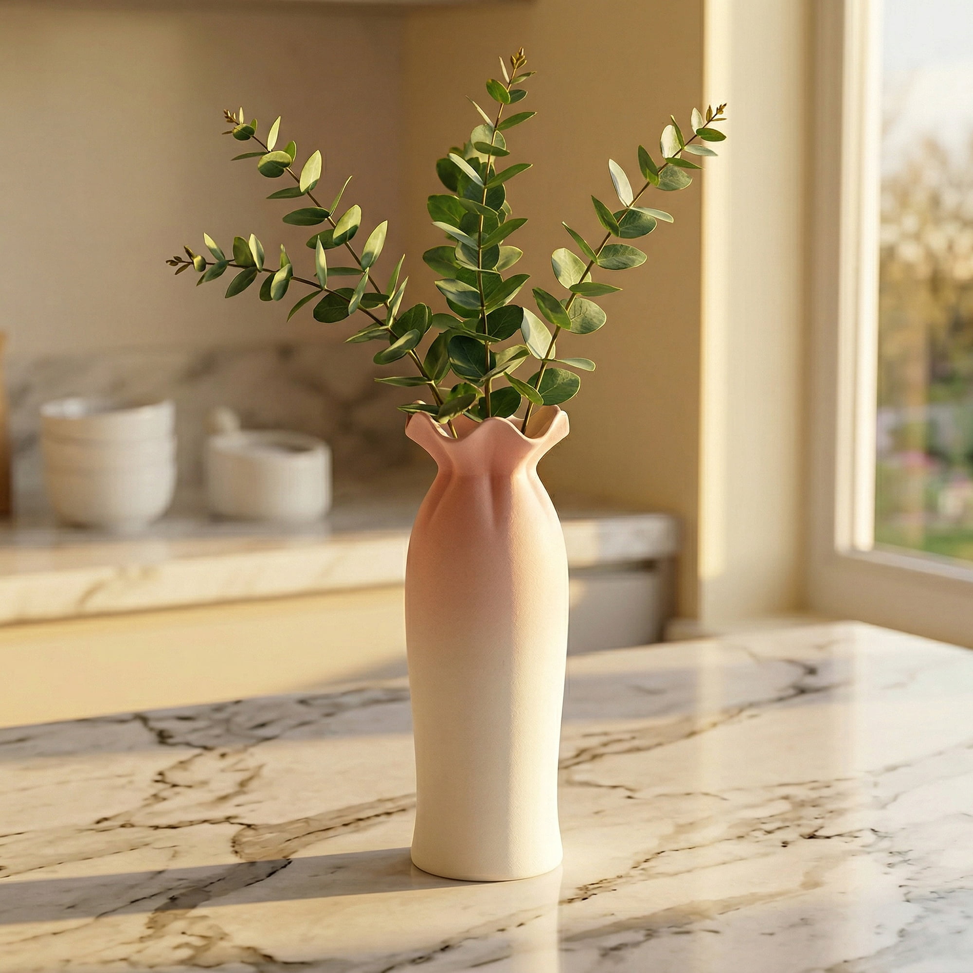 Unique Bargains Modern Tall Ceramic Vase for Decorative Pink 3.1"L x 3.1"W x 9.6"H