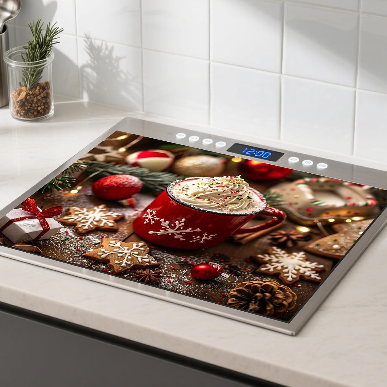 Stove Top Cover 28.35×20.47inch,Red cup and gift pattern Stove Cover, Polyester & Diatom Mud Blend, Fun Pattern Decor