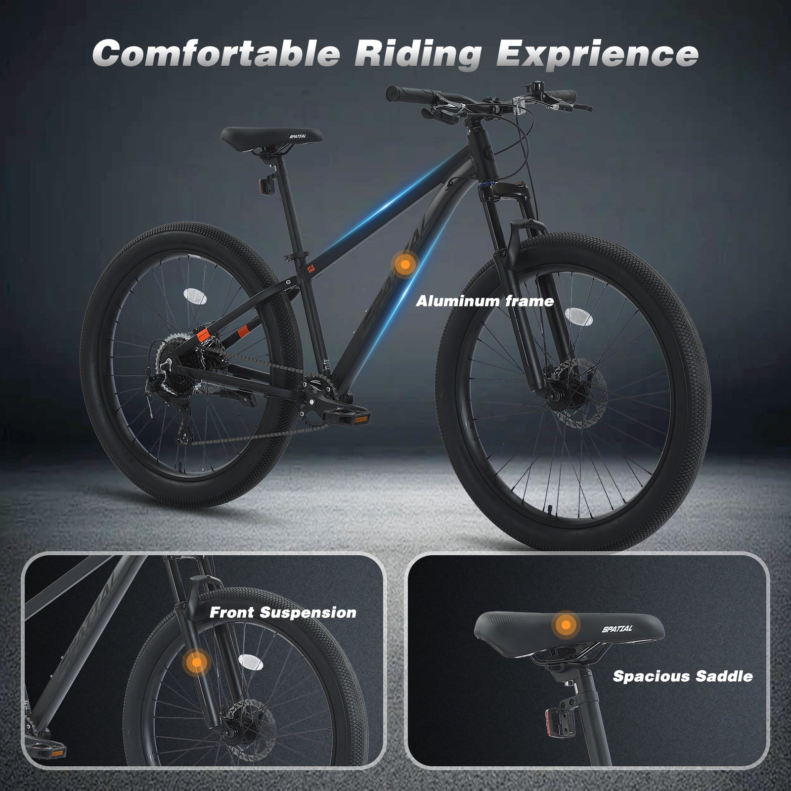 SPATIAL Pro Mountain Bike, 27.5 Inch Fat Bike for Man Women Teen, Outdoor Cycling Bicycle with 3.0-Inch Wide Tires, 9 Speed Drivetrain