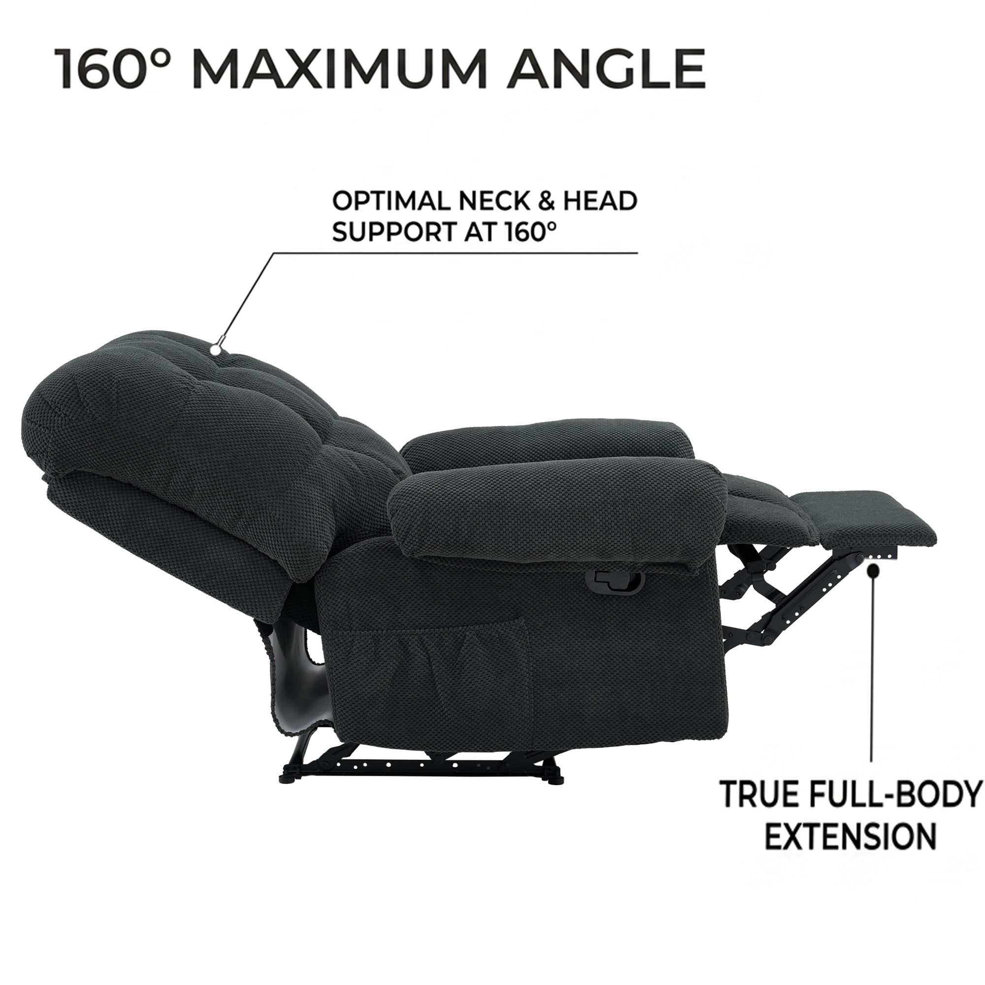 CISILOV Overstuffed Recliner Chair, Ergonomic Manual Push Back Lounge Chair with Padded Footrest, Plush Armchair 38.6 Inch for Living Room Home Theater Reading Nook and Relaxation, Dark Gray