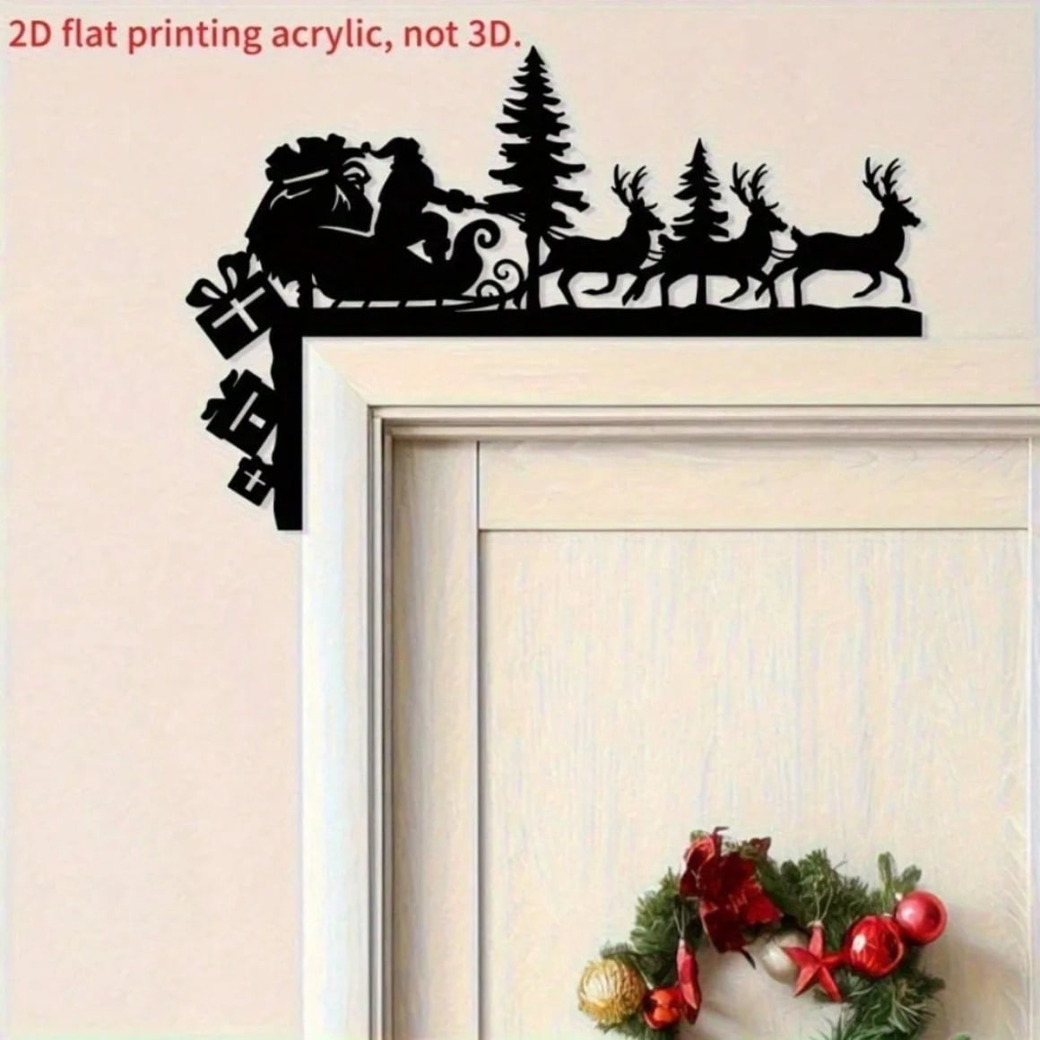 HELLOYOUNG 1Pc Santa Reindeer Antler Metal Wall Art, 2D Flat Christmas Holiday Door Decor for Indoor Outdoor Home Garden