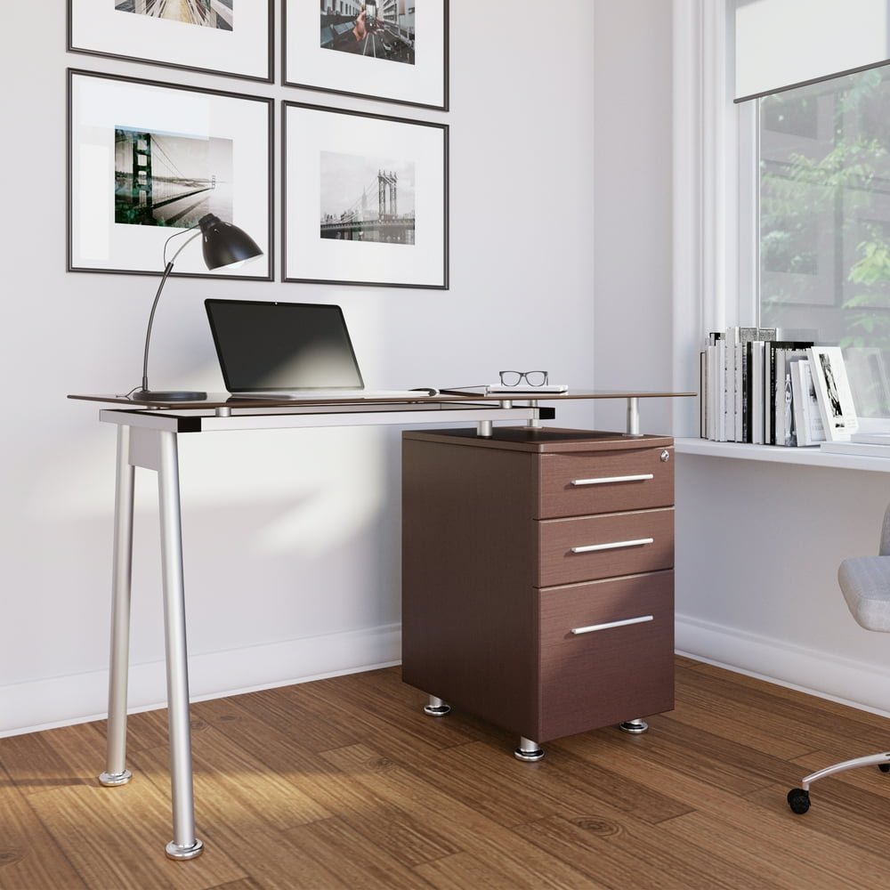 Techni Mobili Stylish Brown Tempered Glass Top Computer Desk with