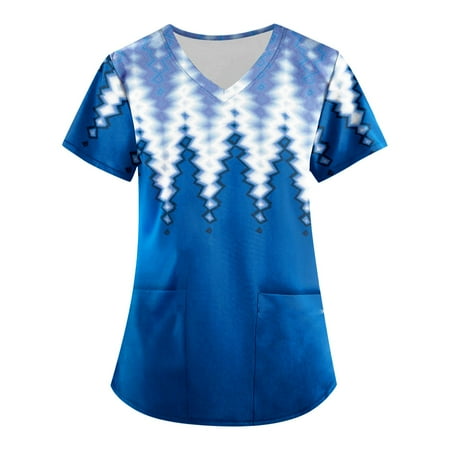 

Knosfe Women s Summer Short Sleeve Classic Fit V Neck Printed Casual Scrub Top Female S