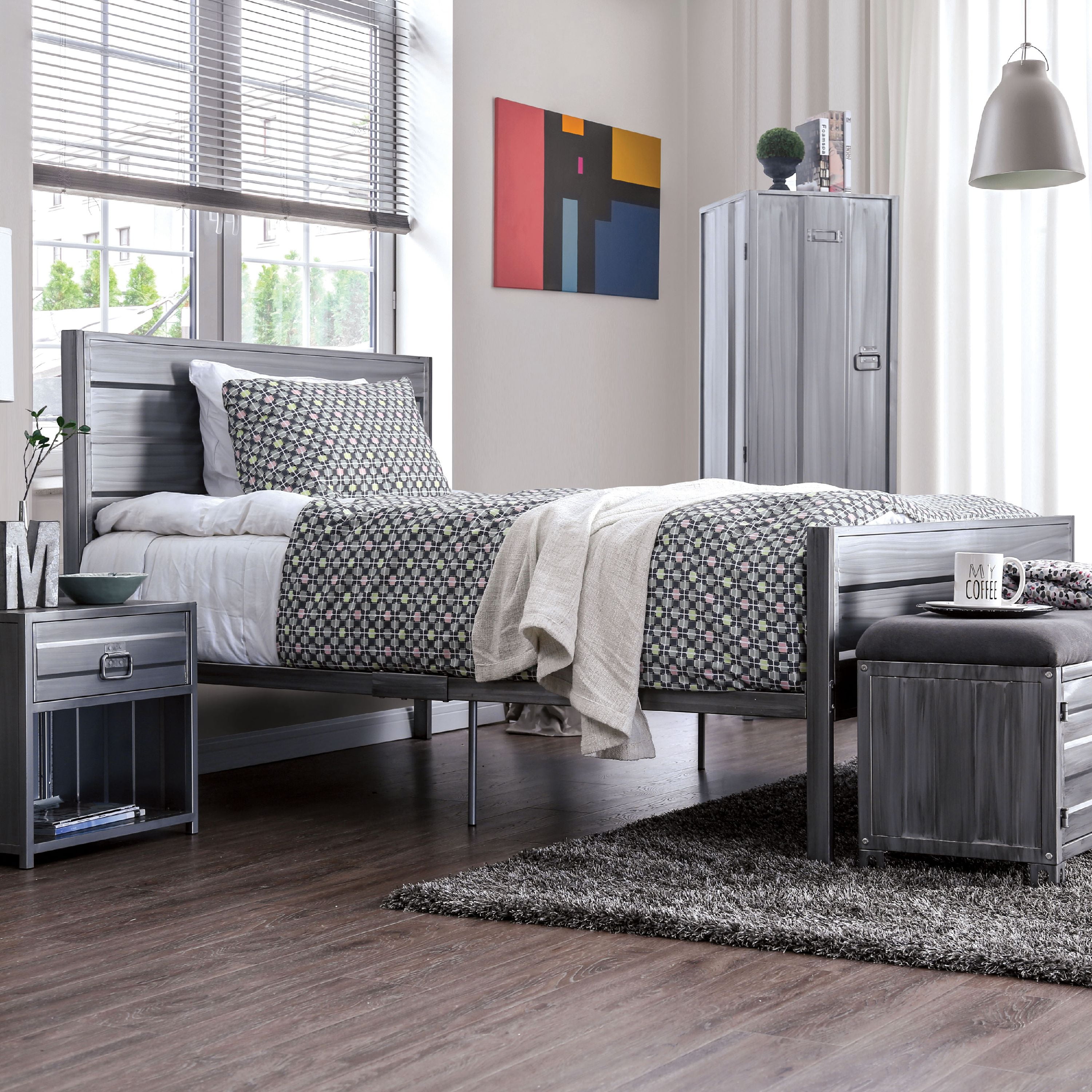 Furniture of America Hazier Industrial Metal Full Platform Bed