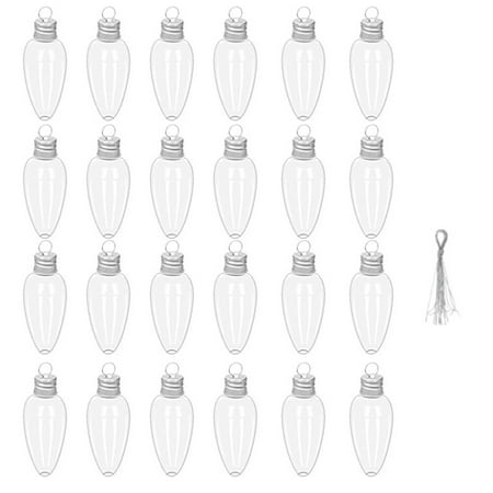 

NUNU 6/12/24Pcs 35ml Christmas Pendants with Screw Off Cap Fillable Clear Plastic Christmas Tree Light Bulb Hanging Decor for Party