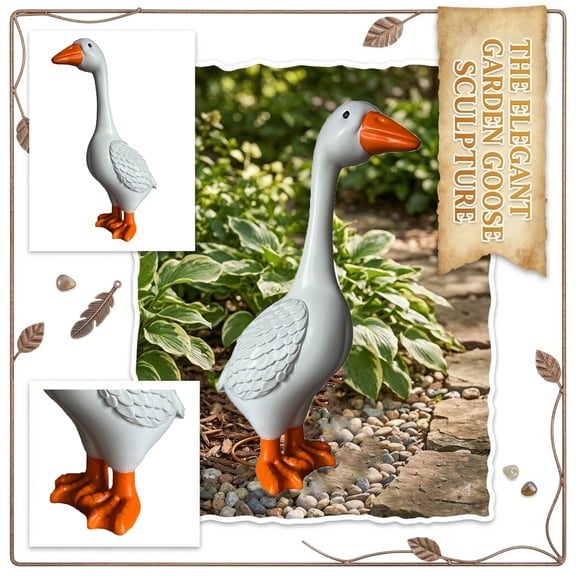 12" Porch Goose, The Porch White Goose Statue, Porch Decorations Outdoor, Indoor/Outdoor Decorative Figurine for Garden, Patio, Entryway Accent Yard Decor Animal Statue