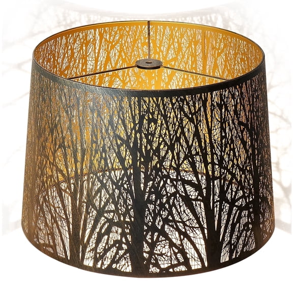 SWAIFDEE Metal Large Lamp Shade, 12" Top x 14" Bottom x 10" High Drum Lampshade for Table Floor Lamps, Antique Bronze & Gold, Spider Fitter